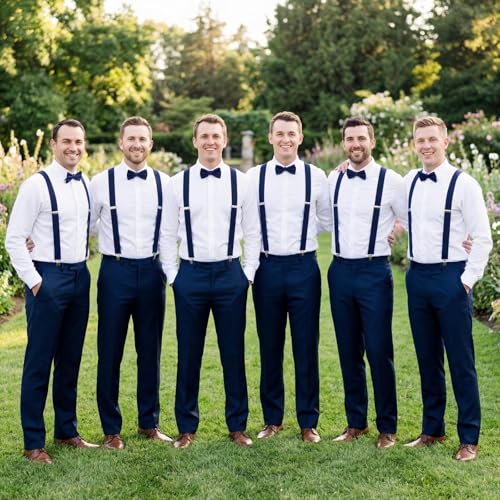 Image of Haysandy 6 Set Men Suspender and Bow Tie Set Bulk Pack Y Back Y Shape Adjustable Elastic Suspender for Adult Women