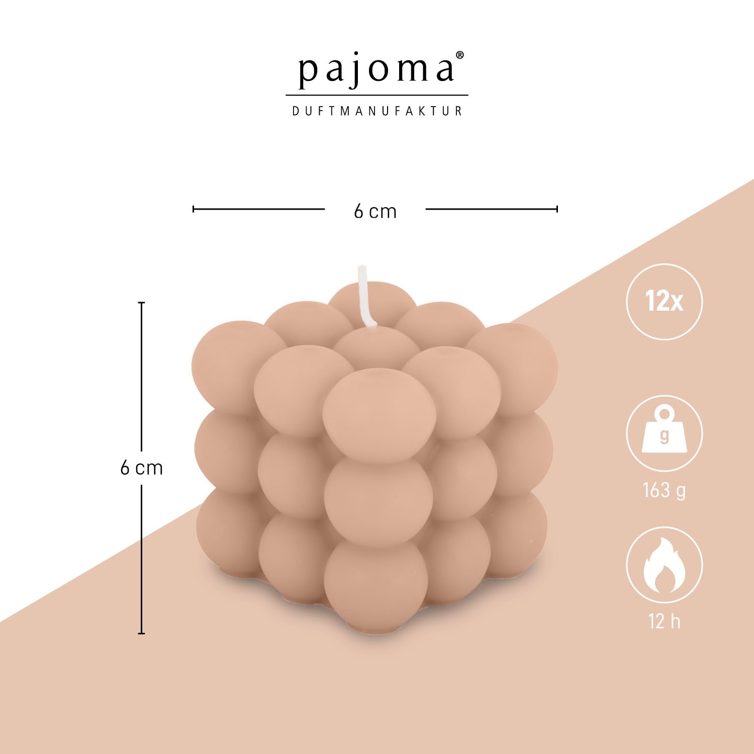 pajoma® Set di 12 candele a bolle, in 20% cera di soy + 80% paraffina, durata circa 25 ore, altezza 6 cm, diametro 6 cm, peso cera, 160 g, candela di cera di soia etica per decorazioni per la casa