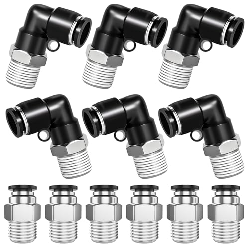 Image of mxuteuk Push to Connect Fittings,1 /4 inch OD to 1 /8 inch NPT Air Hose Fittings,1 /8 inch Quick Connect Fittings,Pneumatic Elbow and Straight Combination(12PCS)