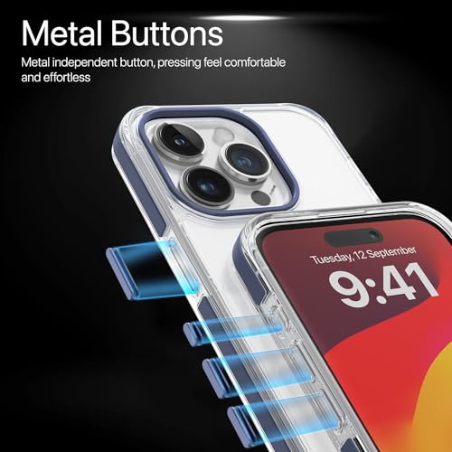 Image of Vaku Luxos Apex Series Back Cover Case for iPhone 15 Pro Max Metal Frame Camera Bump Scratch Resistant Slim Thin Military-Grade Protection - Blue