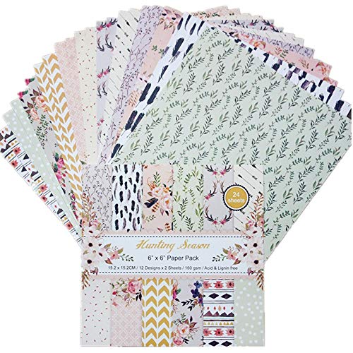 ROOCHA 6 Inch Scrapbook Craft Paper Scrapbooking Paper Packs Patterned Paper 24 Sheets