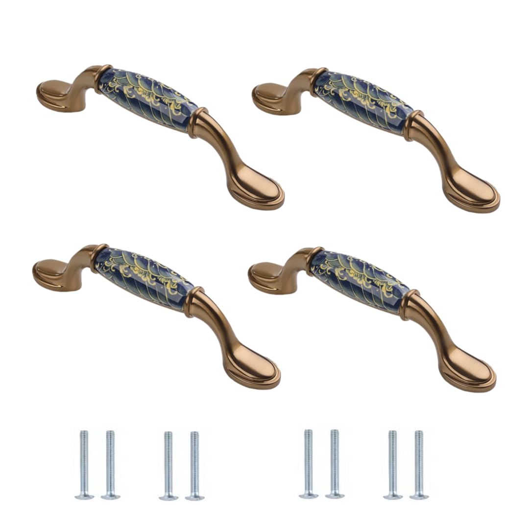 LQZAXSRDR Ceramic Cupboard Drawer Handle Knobs, Ceramic Zinc Alloy Door Knobs Cabinet Drawer Handles 4 pcs(145 * 20 * 34mm)