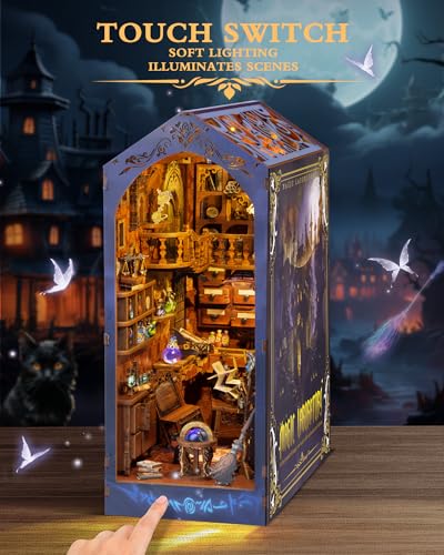 Quanquer DIY Book Nook Kit_with Dust Cover and LED Light 3D Wooden Booknook Fantasy Miniature Dollhouse_Book Nook Kits for Adults and Teens Creativity Gift(Magic Lab) - Image 4