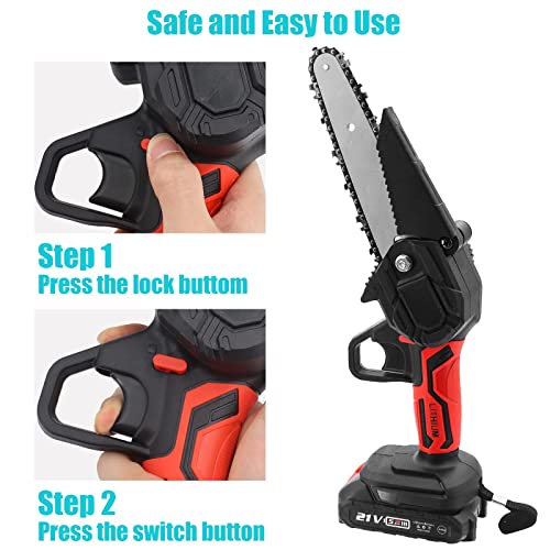 Mini Kettensäge mit Akku 6 Zoll,Akku Kettensäge Elektro mit Zwei 2000mAh Lithium Batterie und Schnellladegerät,Elektrische Einhand Motorsäge mit scharfen Kette,für Garten,Holz und Astscheren-Rot – Bild 8