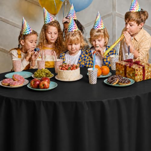 Image of Party Dimensions Black Disposable Plastic Tablecloth, Round, 84 inch, 12 Pack
