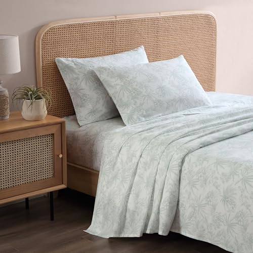 Image of Tommy Bahama - Queen Sheet Set with Fitted Sheet & Pillowcases, 100% Cotton Percale Bedding, Crisp & Cool, Deep Pocket, Dorm Room Essentials, Pen and Ink Palm