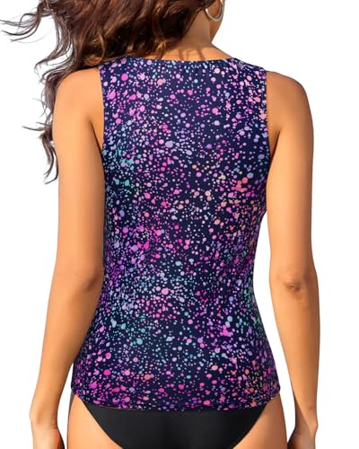 Image of Daci Tankini Tops for Women Tummy Control Swim Top Only | High Neck, Ruched Front, Full Coverage, Removable Pads, No Bottom, Soft Stretch Fabric, Fully Lined, Beach and Water Sports