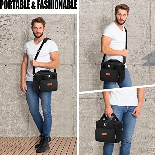 Tiblue Insulated Reusable Lunch Box for Office Work School Picnic Beach, Leakproof Freezable Cooler Bag with Adjustable Shoulder Strap (Medium, Midnight Black)