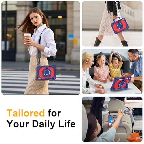 Image of Case for iPad (A16) 11th Generation 11 Inch 2025, Ubearkk for iPad 10th Generation 10.9 inch 2022 case with Screen Protector 360 Degree Rotating Stand Shoulder Strap Pencil Holder, Navy Red