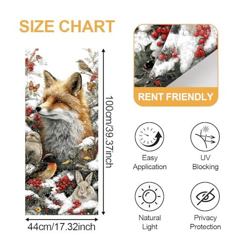 Image of Winter Fox Woodland Animals Window Film 17.32x39.37in Cling