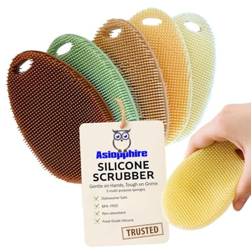 Silicone Dish Scrubber Set of 5 | Reusable Silicone Sponges for Dishes | BPA-Free Food Grade Kitchen Scrubbers | Non-Scratch for Dishes Pots Pans & Household Cleaning [Fall]