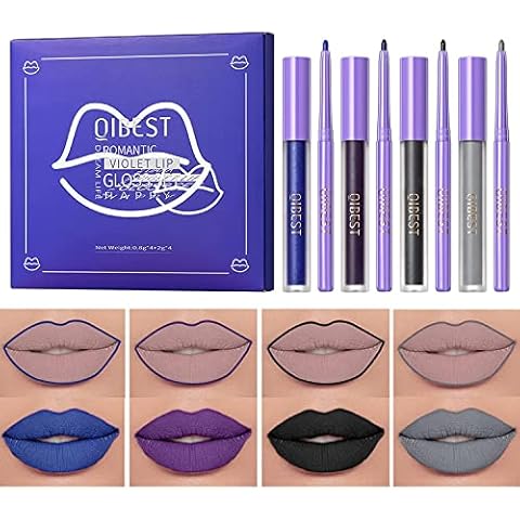 8Pcs Matte Liquid Lipstick and Lip Liner Set Matte Dark Black Nude Lipstick Long Lasting Non-Stick Cup Stay on 24 Hours Liquid Lipstick Set Halloween Christmas Party Make Up Gift Set (Set A) Cover