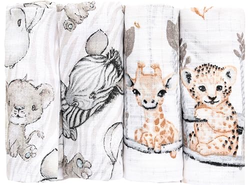 FENSILO Spucktücher Mullwindeln 4er Pack 70x80cm Mulltücher Baby Stoffwindeln für Jungen und Mädchen beige-Olifant FENSILO Spucktücher Mullwindeln 4er Pack 70x80cm Mulltücher Baby Stoffwindeln für Jungen und Mädchen beige-Olifant