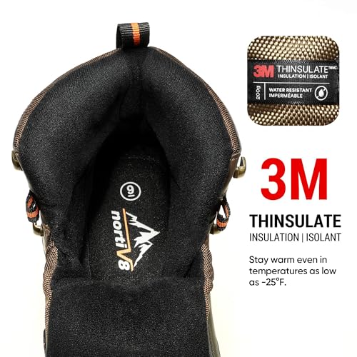 NORTIV 8 Men's Insulated Waterproof Construction Hiking Winter Snow Boots,Size 10,Brown/Black,TUNDRA
