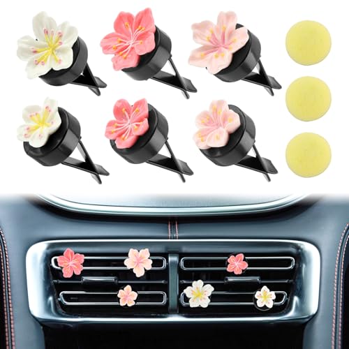 Image of Car Vent Clips with Fragrance Pads, 6-Pack, Flower Design Odor Eliminator & Air Purifier for Car Interior Decoration (Essential Oil Compatible) - Perfect for Car Enthusiasts