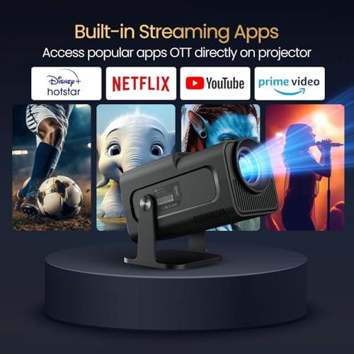 Image of RAXOR Android Smart Projector with 4K Ultra HD Resolution, Rotatable Design, Built-in Streaming Apps (Netflix, Prime Video, Hotstar), 4500 Lumens, Screen Mirroring, 5 Watt Speaker(Black)