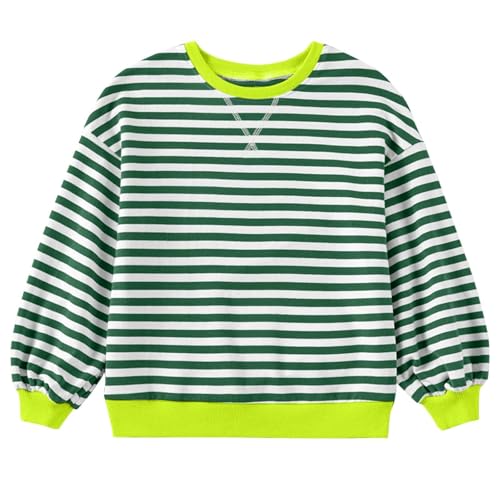Girls Cotton Striped Sweatshirt Long Sleeve Shirts Loose Pullover Crew Neck Colorblocked Sweater Y2K Trendy Tops Clothes2
