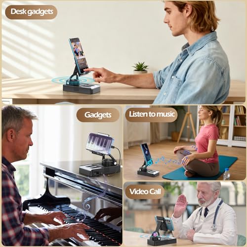 JTEMAN Cell Phone Stand with Bluetooth Speaker and Charging Stand,Piano Keys Design,Birthday Gifts for Men Women Dad Mom Husband Boyfriend Cool Tech Gadgets-Black