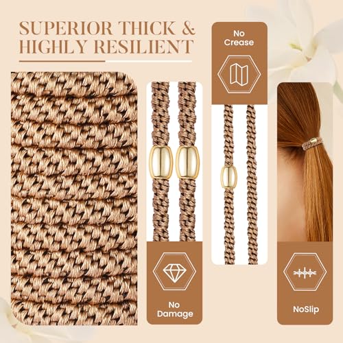 Image of FORENEE Hair Ties No Damage(10PCS) - Ponytail Holders - Elastic Hair Ties for Thick Hair - Braided Hair Bands for Women Girls's Hair - Khaki