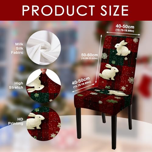 Image of Nuxovilar Plaid Bunny Stretch 23.6x70in 4PCS Dining Chair Covers
