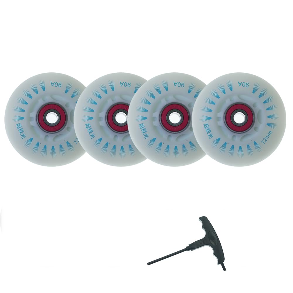 4-Pack Light up Inline Skate Wheels 64mm 68mm 72mm 76mm 80mm Inline Replacement Wheels with Bearings ABEC-9 90A Indoor Outdoor for Kids (64mm)