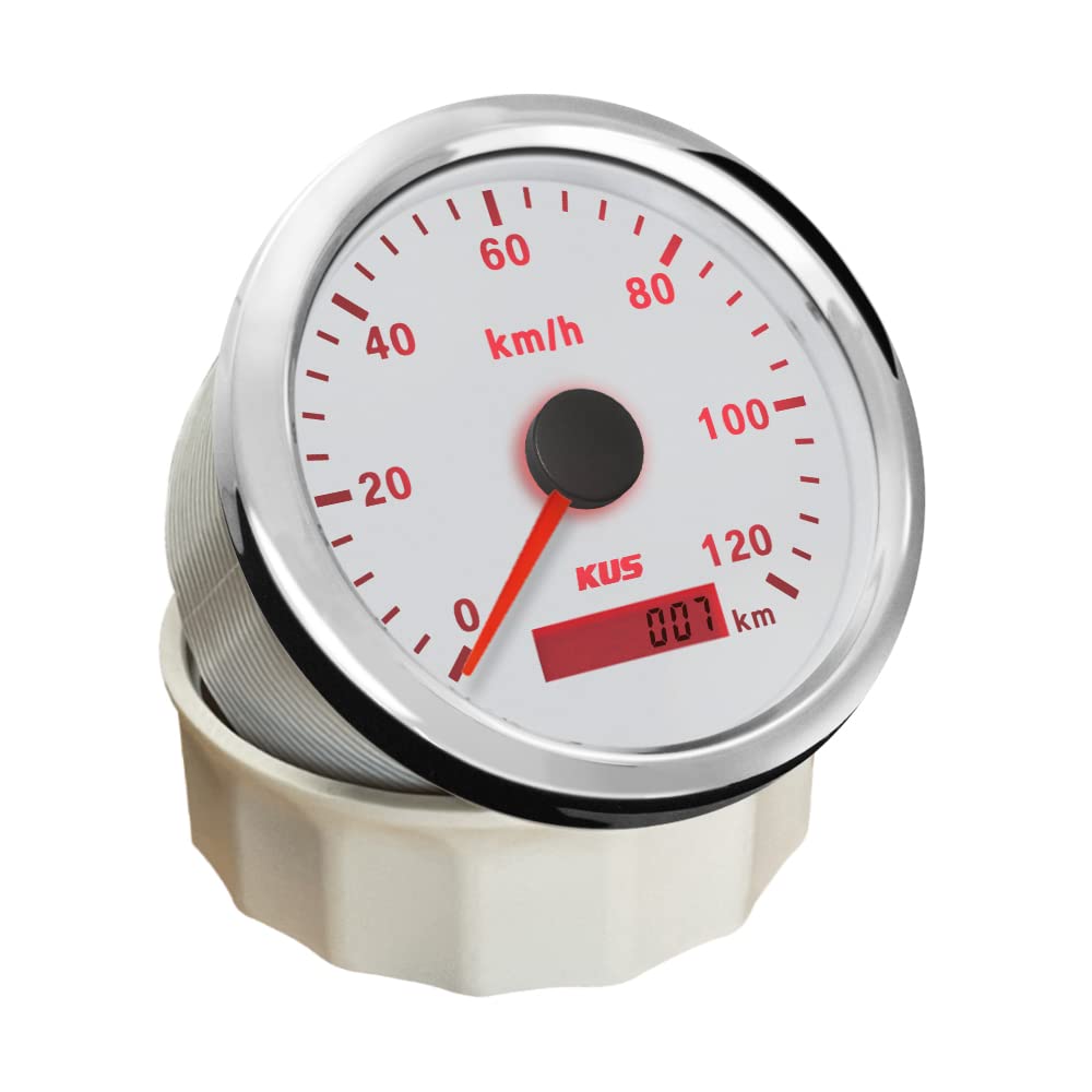 KUS Compteur De Vitesse Compteur De Vitesse GPS Etanche 120KM/H Avec Rétroéclairage Pour Auto 85mm (Blanc)