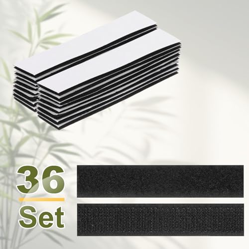 Image of HARFINGTON 36set Hook and Loop Strips with Adhesive 0.8 inchx4 inch Double Sided Hook and Loop Tape Nylon Self Sticky Fastener for Home Office Car, Black