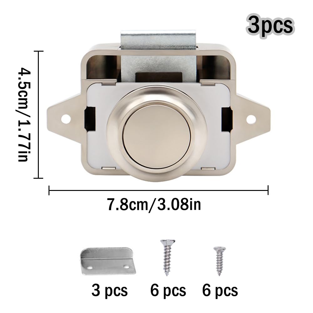 Kellegour 3 Pack Push Button Latch Catch, Cupboard Door Knob Latch, Push Button Locks for Furniture Cabinets, Vehicles (Beige) - Image 2