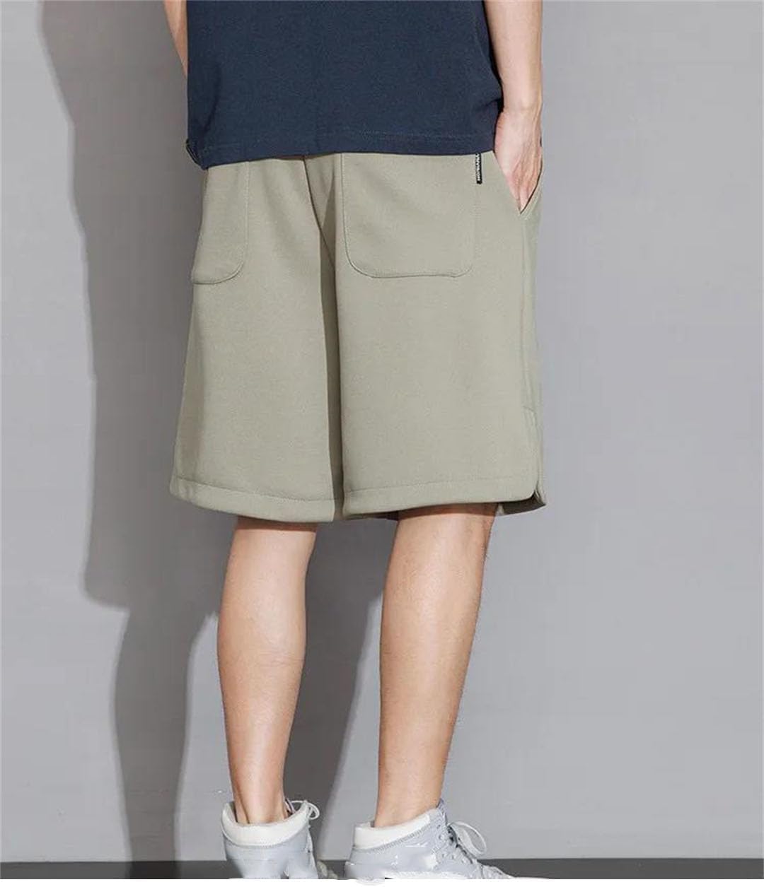 Men Summer Knee Length Straight Loose Drawstring Knitted Sweat Casual Big Size Shorts