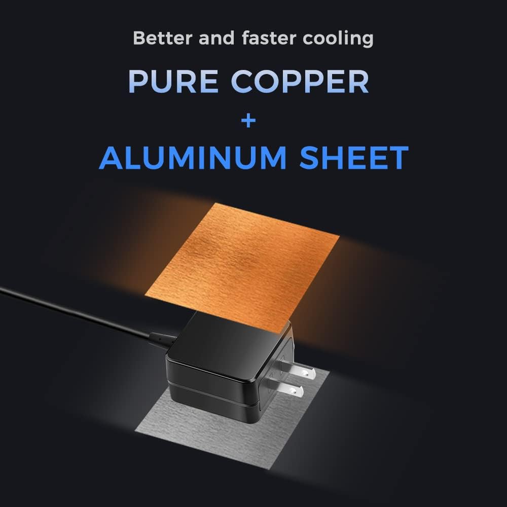 Diagram illustrating the internal cooling components of the adapter, featuring pure copper and aluminum sheet for better and faster cooling.