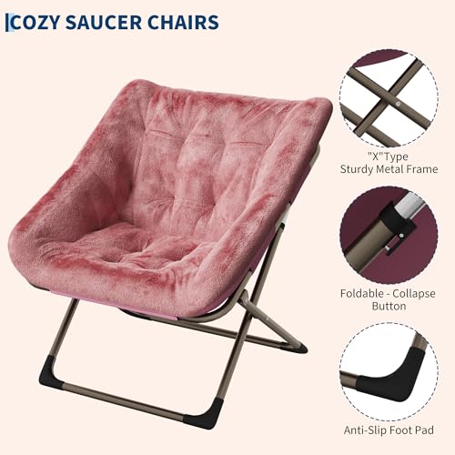 MilleLoom Collapsible Saucer Chair for Adults, Soft Faux Fur Folding Lounge Chair, No Assembly Needed, Durable Metal Frame Accent Chair for Bedroom, Living Room, Dorm, Small Spaces, with Gold Legs by MilleLoom - Image 5