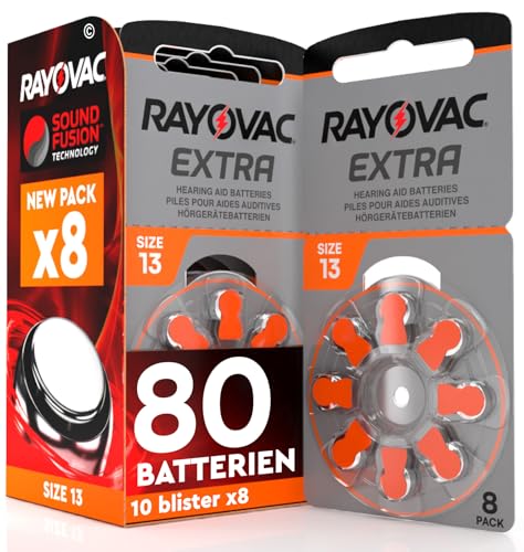80 Batterien für Hörgeräte Rayovac Extra 13. - 10 Blister à 8 Batterien