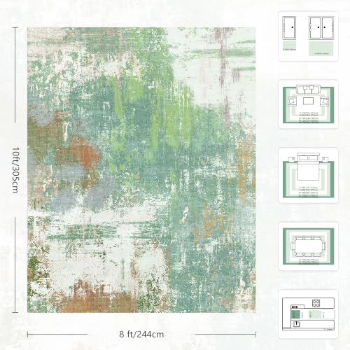 8x10 Alfombra Moderna Abstracta Lavable para Sala de Estar, Alfombra Ultra Suave Antideslizante de Pelo Bajo, Alfombra para Piso Rectangular para Dormitorio Comedor Oficina Lavandería Guardería en Casa (Verde Pintura al Óleo) miniatura 2