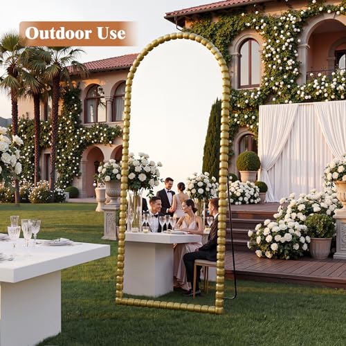 Image of Vintage Full Length Mirror with Stand, 71x28 Inch Arched Beaded Full Body Mirrors, Large Floor Mirror Standing Mirror Full Length Wall Mounted Decor for Bedroom Living Room Cloakroom, PU Frame, Gold