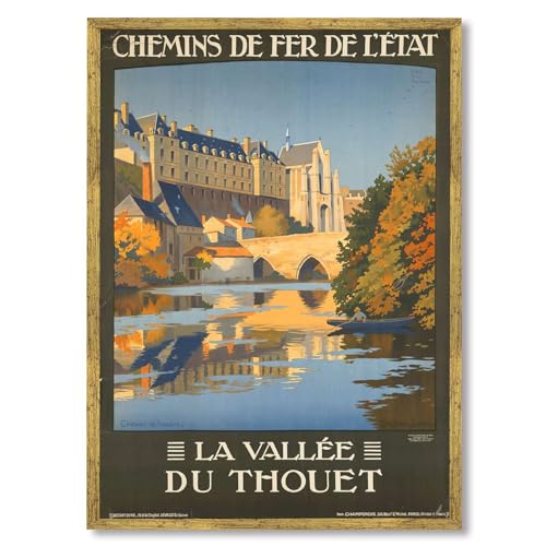 Vintage Framed riverside castle landscape wall art Canvas Print Oil