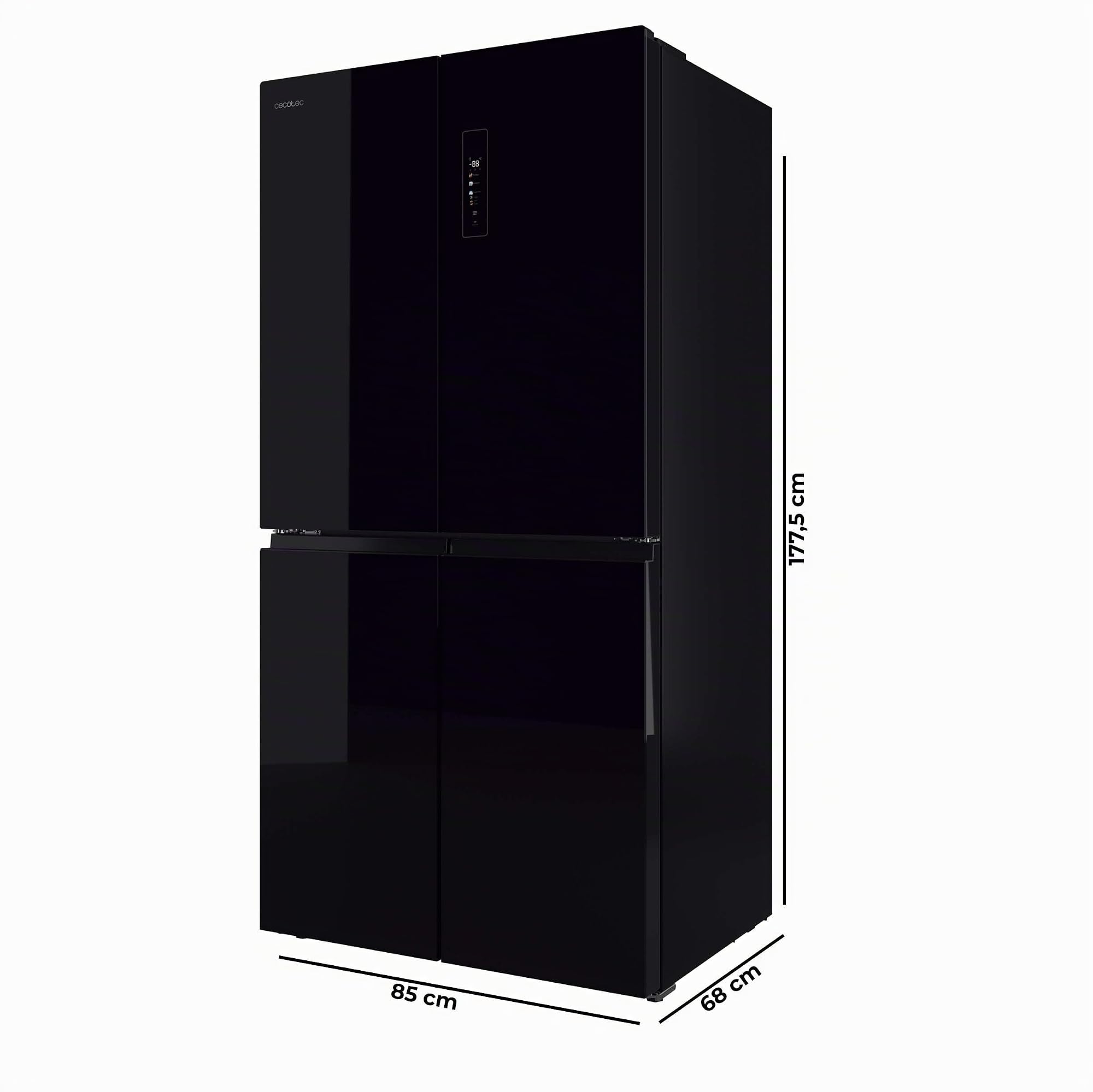 Cecotec Frigorífico Americano 4 Puertas Bolero CoolMarket 4D 503 Black Glass D. 503 L, Altura 177,5 cm, Ancho 85 cm, Total NoFrost, Motor Inverter, Multi AirFlow, Display Táctil