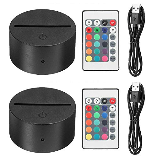 2 Pack 3D Night LED Light Lamp Base + Remote Control + USB Cable, EEEkit 16 Colors Light Show Display Stand for Acrylic Plexiglass, Decorative Lights for Room Shop Restaurant (Black)