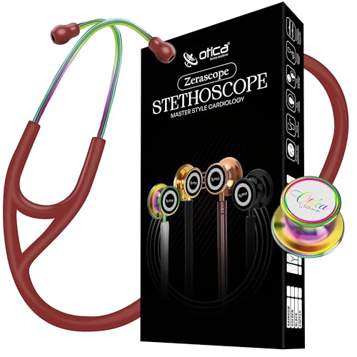 Image of OTICA Double-Sided Stainless Steel Master Style Cardiology Stethoscope Exceptional Acoustic Rainbow /Kaleidoscope Finish Chestpieces-Headset for Medical Professionals | Flexible Tubing & Soft Sealing Eartips | For Doctor,Nurse,Vet,Medical Student (Red)