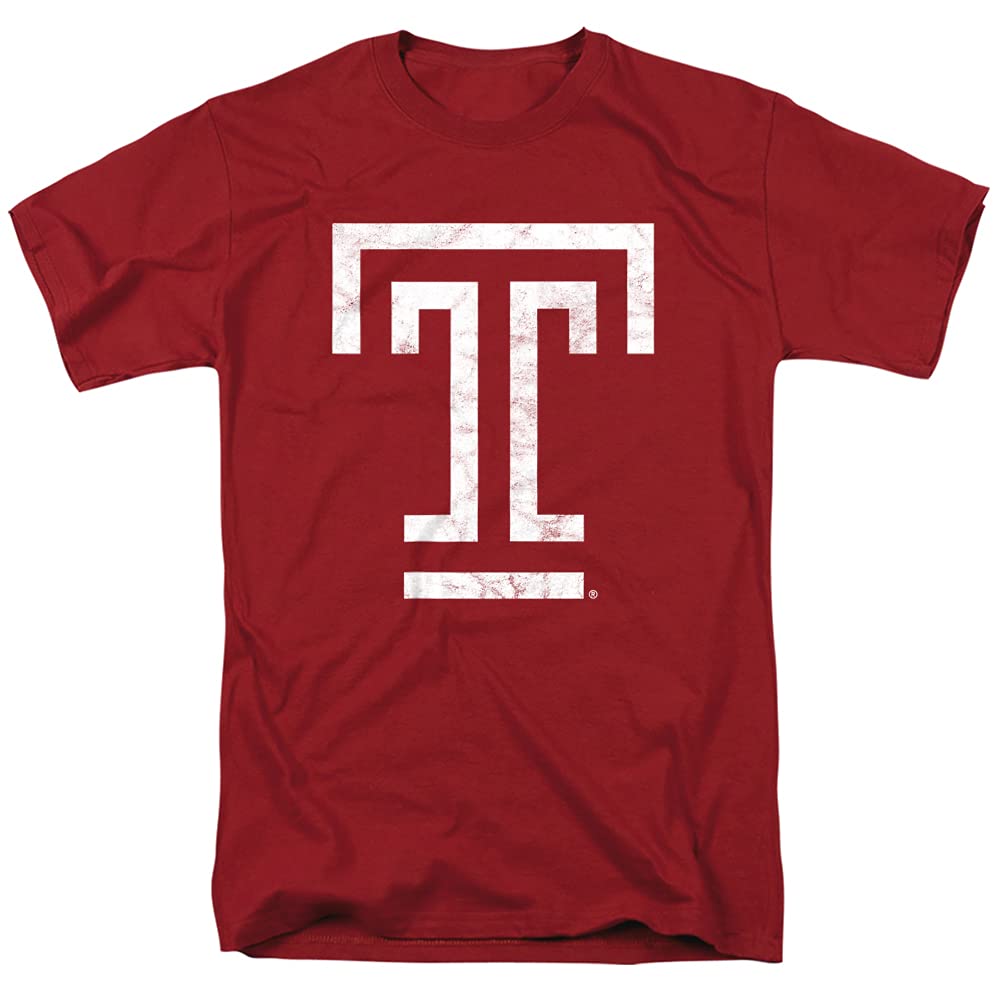 Temple University Official Distressed Primary Unisex Adult T-Shirt, Cardinal, Large