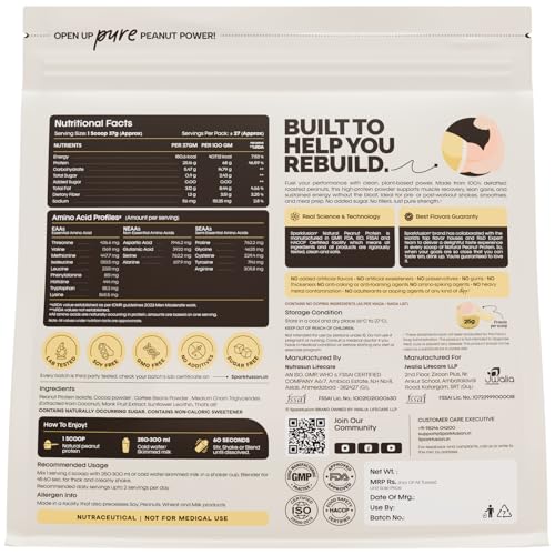 Image of SparkFusion Natural Peanut Protein Isolate - Flavor - 25g Protein, 5g BCAA, Zero Sugar, Gut-Friendly, Vegan, Lab-Tested, No Artificial Additives (1 kg (Pack of 1), Coffee
Mocha)