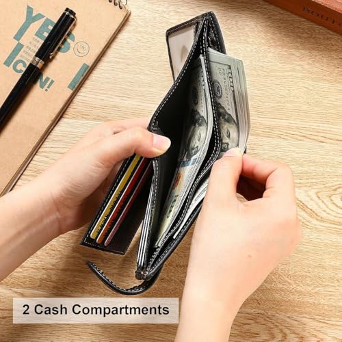 Genuine Leather Wallet for Men Trifold Chain Slim RFID Blocking ID Window Multiple Card Slots Vintage Style Gift (Black02)3
