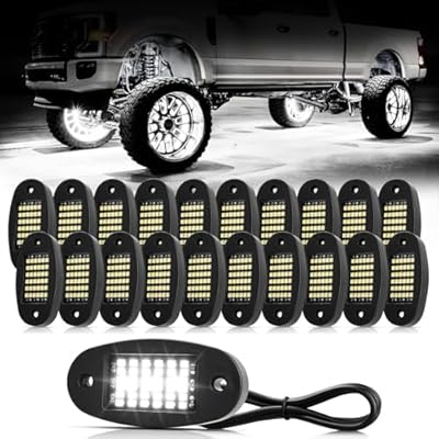 Hovano 20 Pods White Rock Lights 6000K Pure White 36 LEDs SMD Chips Super Bright Neon Underglow Light IP68 Waterproof for Pickup Trucks SUV UTV ATV RZR Car Boats (White)