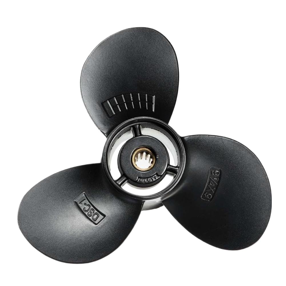 Hélice fueraborda 58100-93723-019 Compatible con 8-20 motores fueraborda 9 1/4 X 9 Aluminio 3 Negro 10 dientes estriados R Rotación