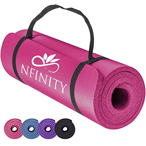 Yogamatte, NBR-Fitness-Schaumstoffmatte, extra dick, rutschfest, groß, gepolstert, hohe Dichte, für Pilates, Gymnastik, Stretching Fitness & Workout, mit gratis Tragegurt, purple Cover