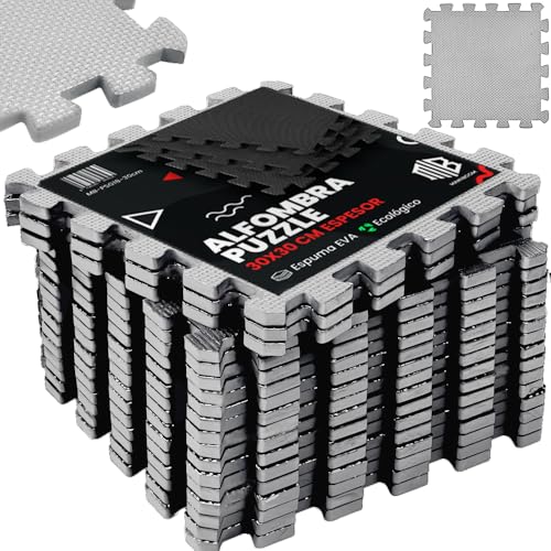 ManiBoom Suelo Gimnasio Acolchado Grueso de Caucho Fácil de Limpiar【30x30x1 cm】- Alfombra Gym Crossfit y Ejercicios en Casa - Esterilla Fitness Puzzle de Goma - Tatami Mat (18, Gris, 30x30x1cm)