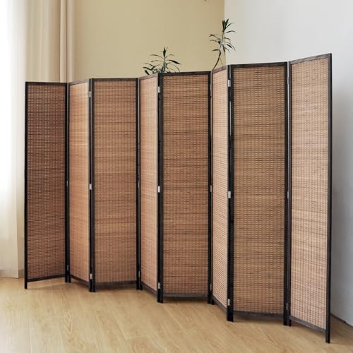 8 Panel Room Divider Screen,5.6 FT Tall Bamboo Room Divider Folding Privacy Screen,Freestanding Room Divider for Room Seperation,Brown