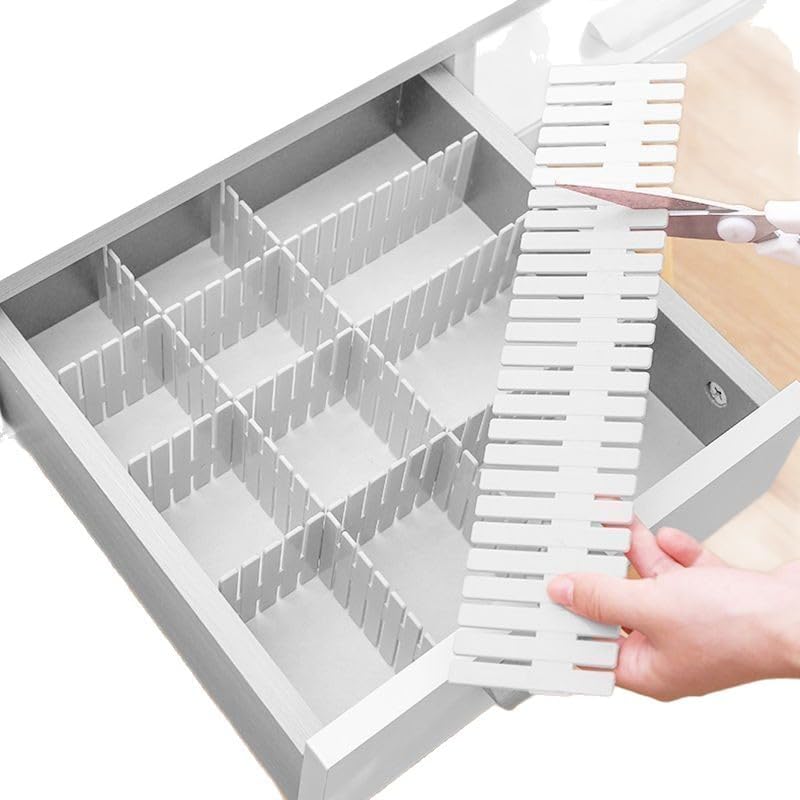 Syluxa 12 Separadores de Cajones Ajustables Organizador de Cajones DIY Divisores de Plástico para Ropa Interior Calcetines Cinturones Suministros de Oficina y Baño Fácil Instalación