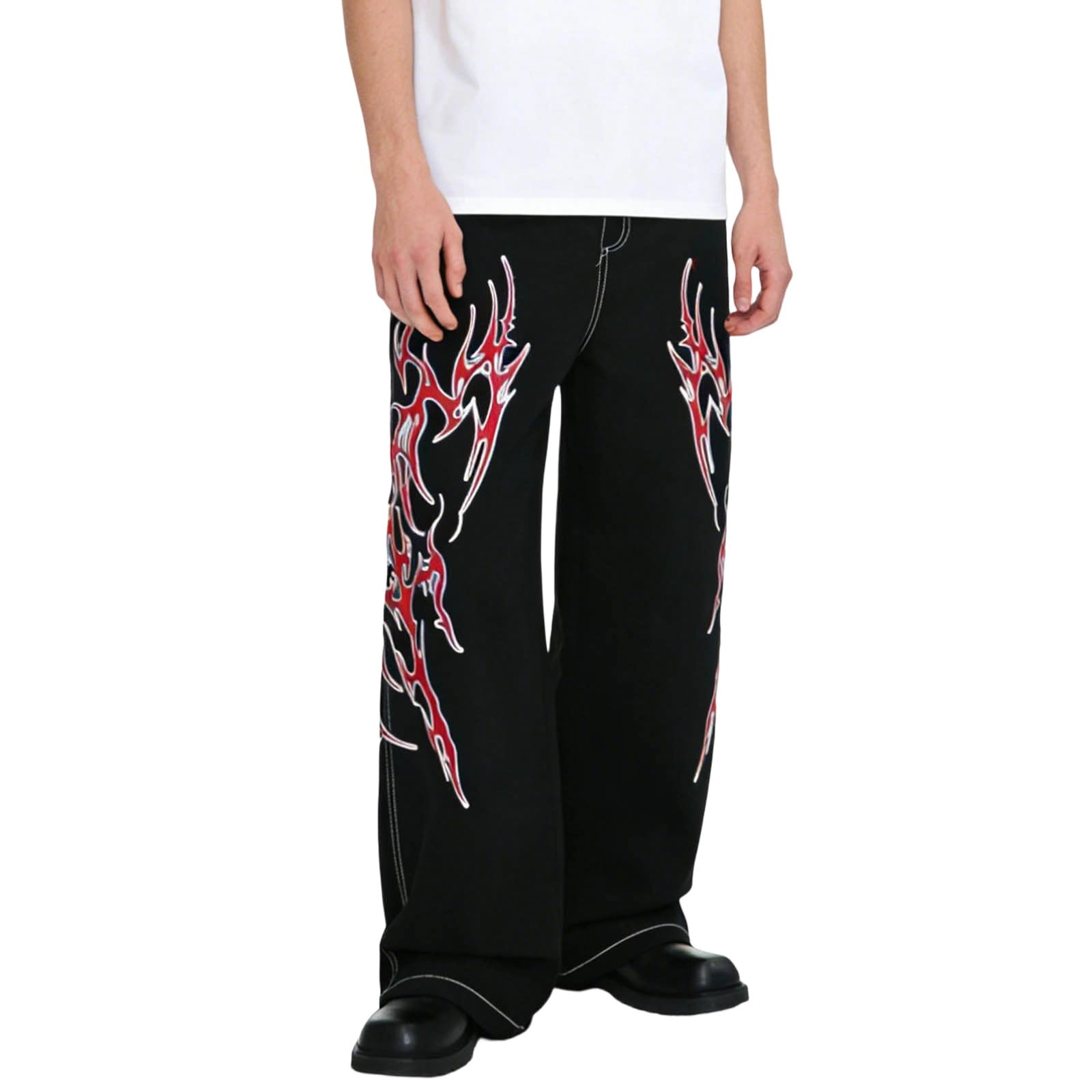 Genérico PantalóN Vaquero Hombre,Pantalones Vaqueros De Mezclilla Estampados De Estilo Holgados E Informales para Uso Diario