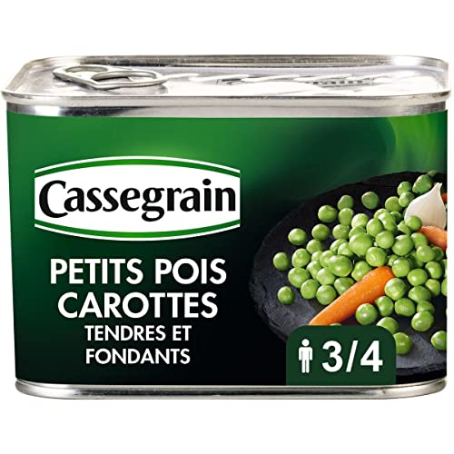 Petits pois carottes CASSEGRAIN tendres et fondants lot de 3 boîtes de 465g