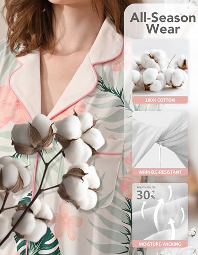 Image of NAP BOUND 100% Cotton Women Pajama Sets Button Down Short Sleeve Sleepwear Soft Pjs 2 Piece Lounge Set with Pocket XS-XXL